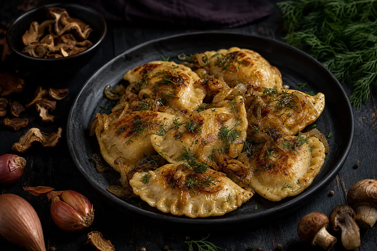 Vegane Pierogi mit Sauerkraut und Steinpilzen