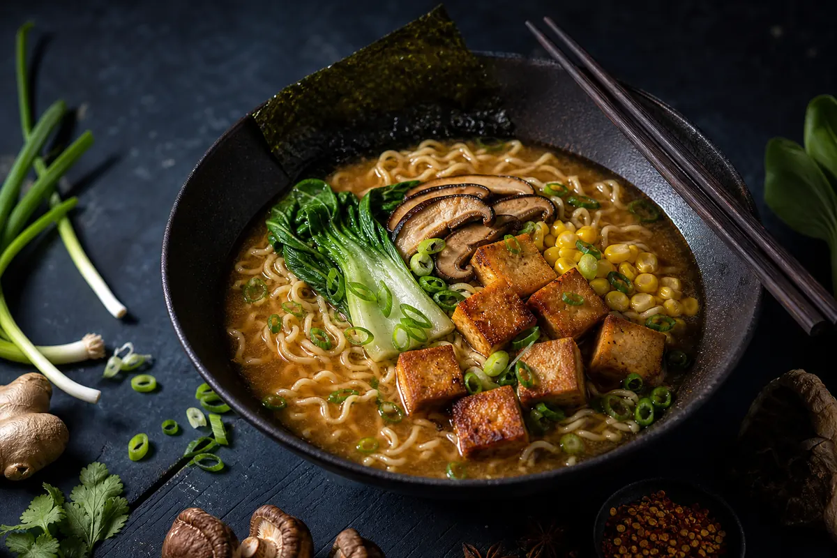 Veganes Miso-Ramen mit Kombu-Shiitake-Brühe
